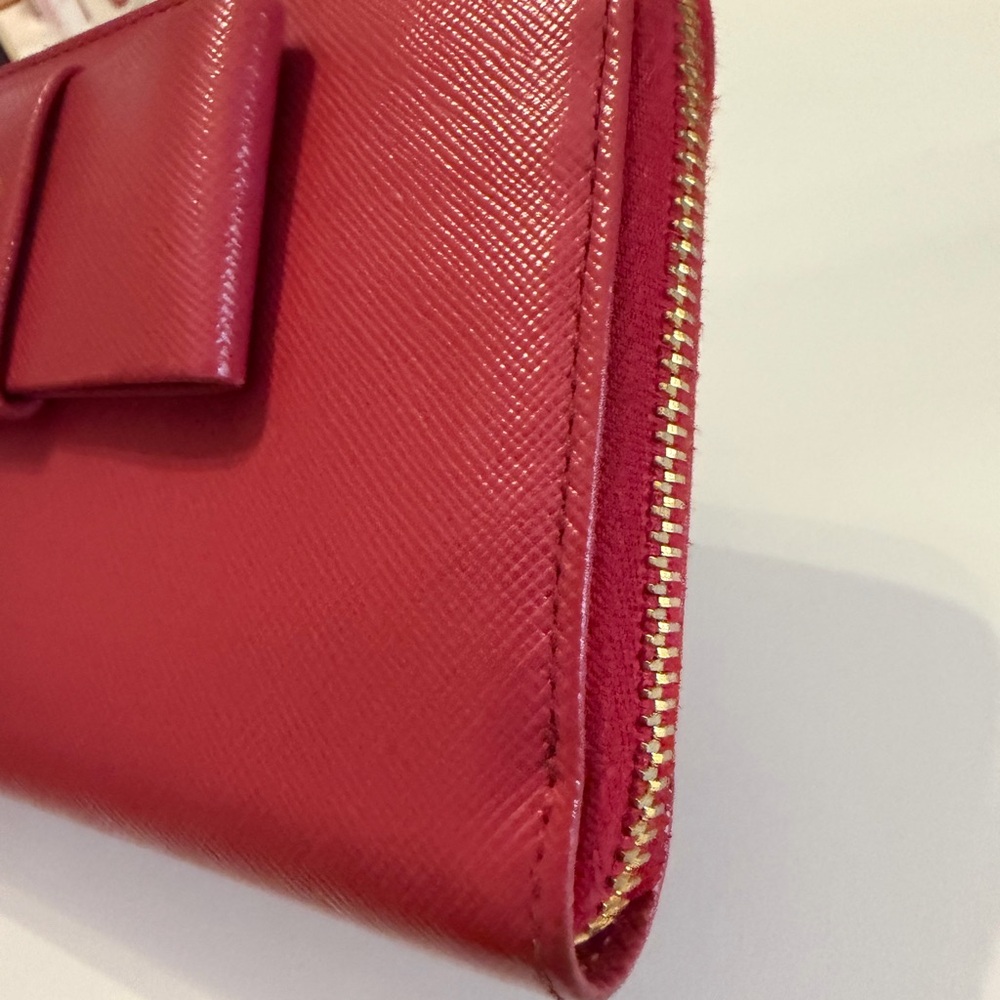 Prada Prada Red Saffiano Leather Bow Zip Around Wallet - Picture 3 of 12